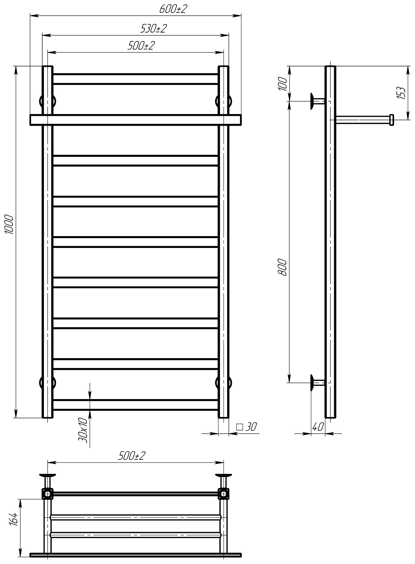 Radiator baie Nika 500*1000 inox (satin) - Image 3