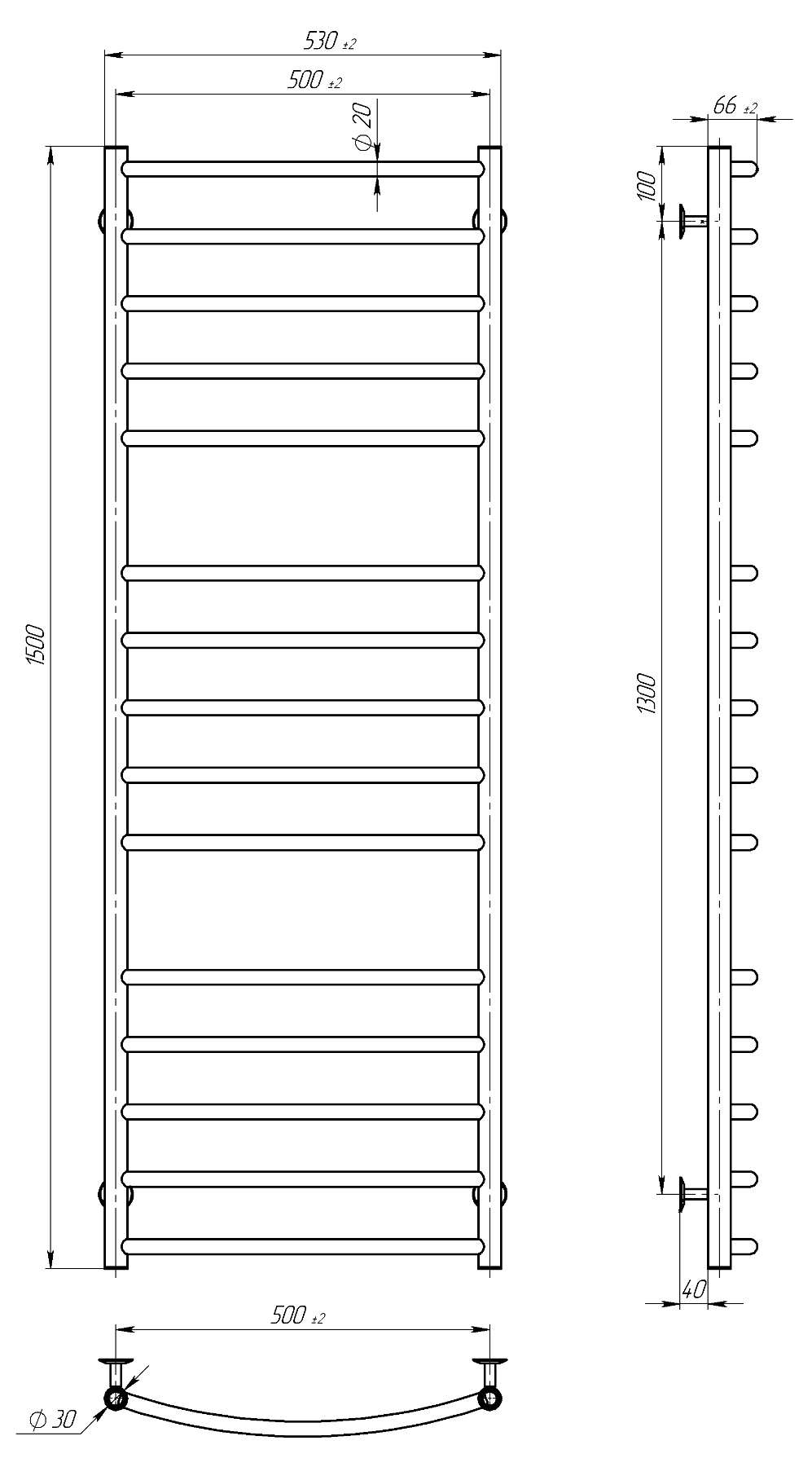Radiator de baie Classic Elit 500*1500 inox - Image 3