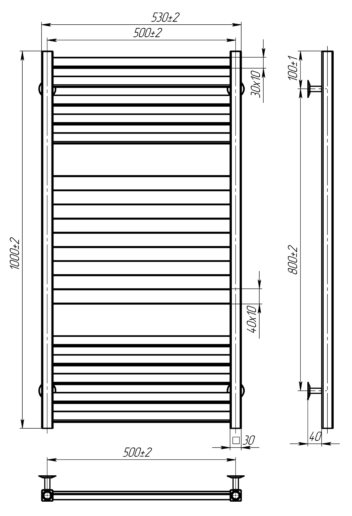 Radiator de baie NOVA 500*1000 inox (negru) - Image 2