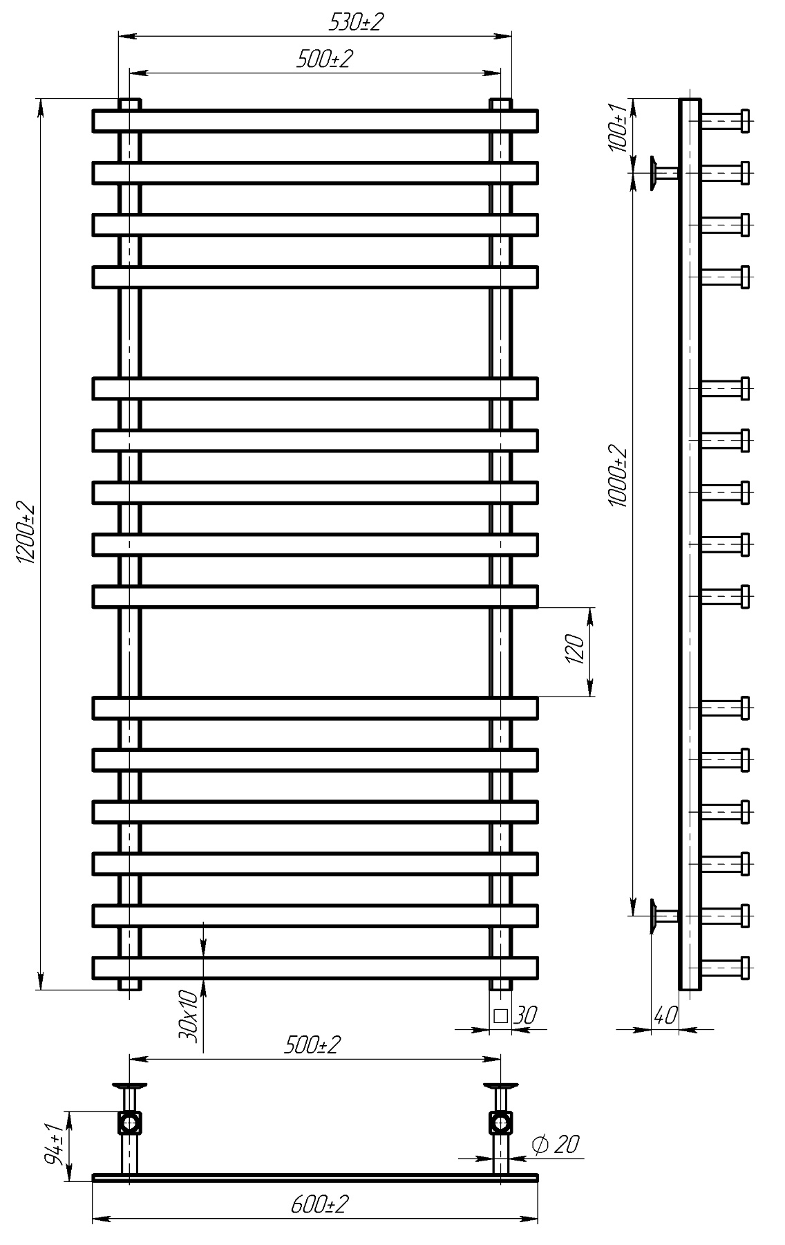 Radiator de baie OMEGA 500*1200 inox (negru) - Image 2