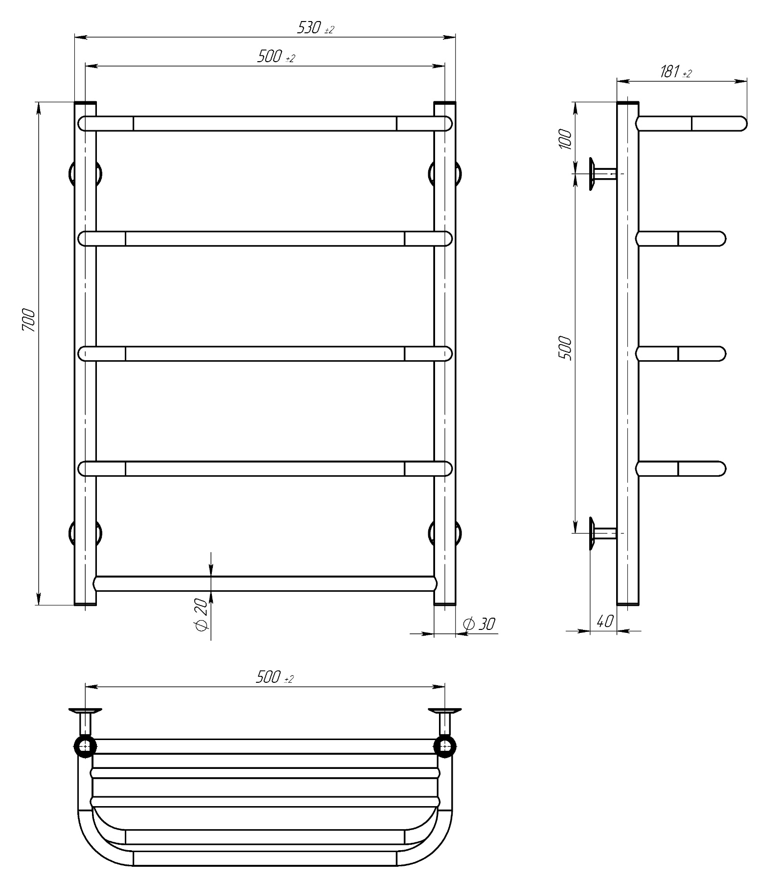 Radiator de baie Standart 500*700 inox - Imagine 3